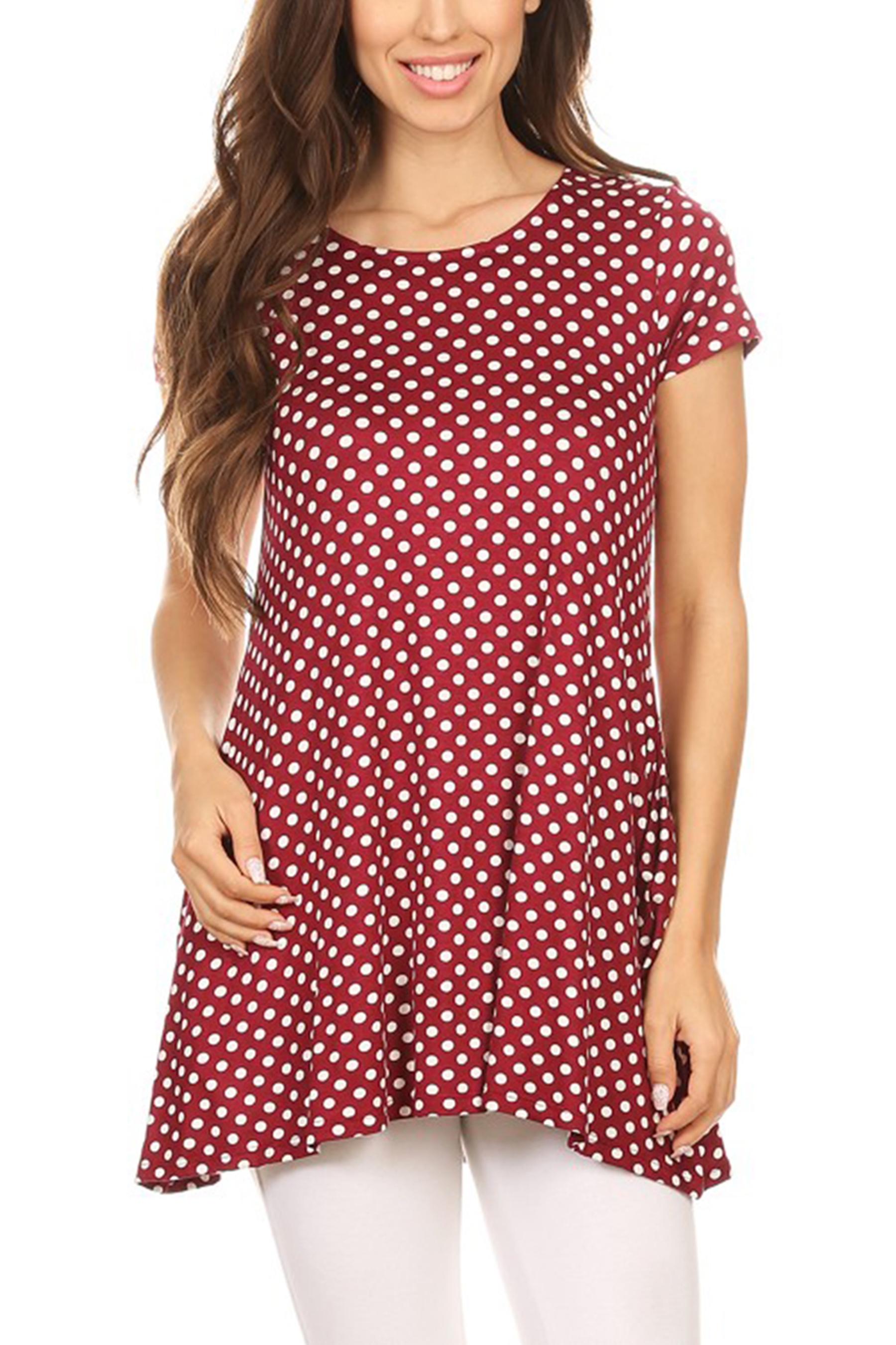 Women's Trendy style casual Polka Dot short sleeve side pocket tunic top